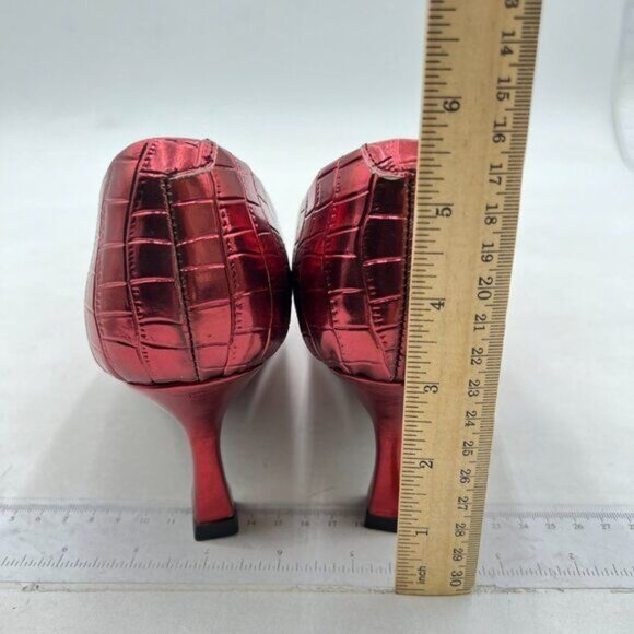 FOWT Simple Solid Croc-Embossed Pointed Toe Black Pumps for Women Red Shoes - Picture 5 of 8